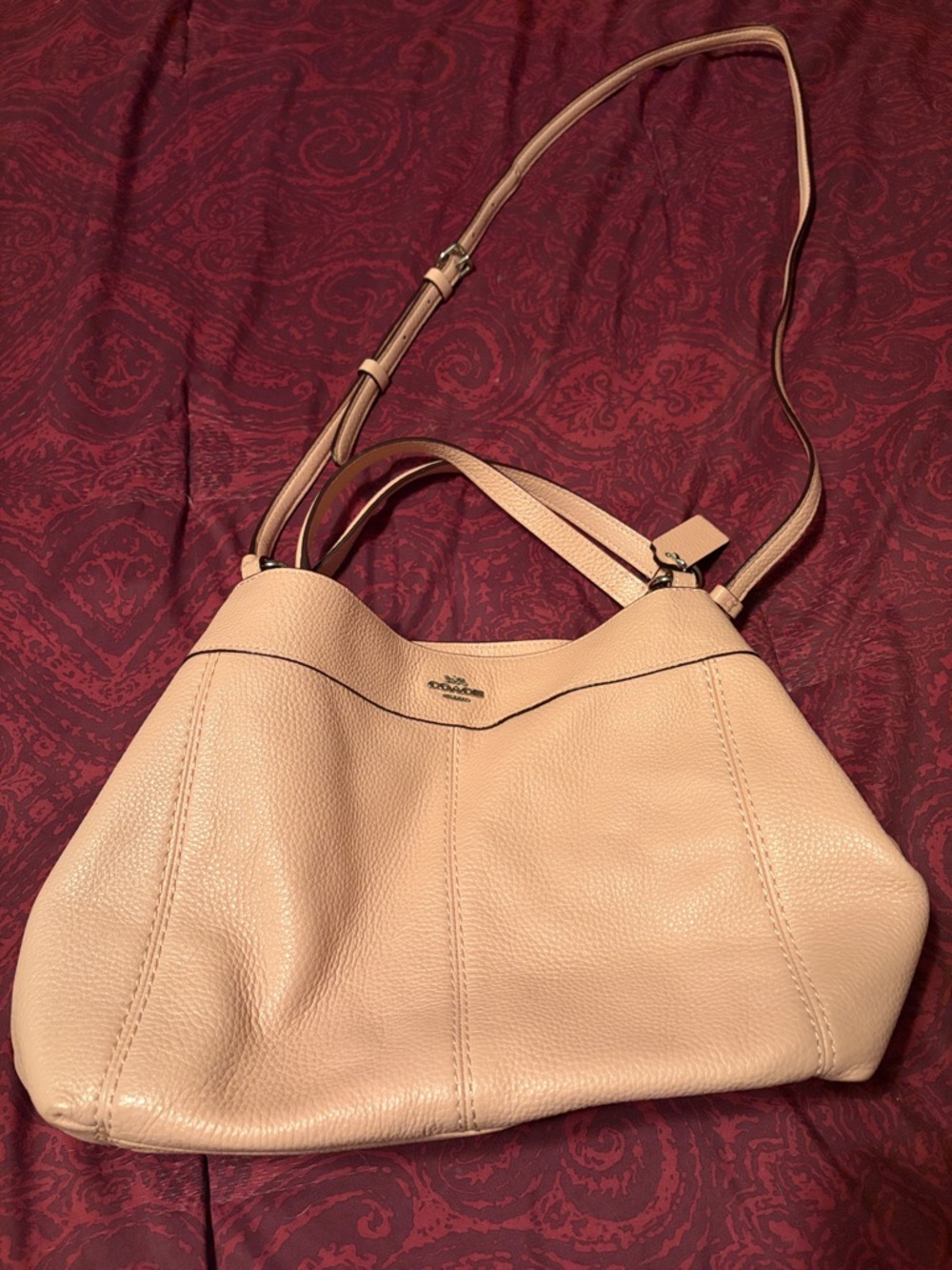 Coach pink Leather Shoulder Bag crossbody strap pearlescent excellent preowned